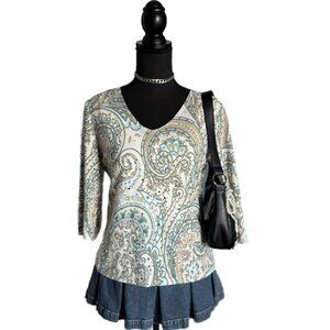 paisley print y2k vneck top